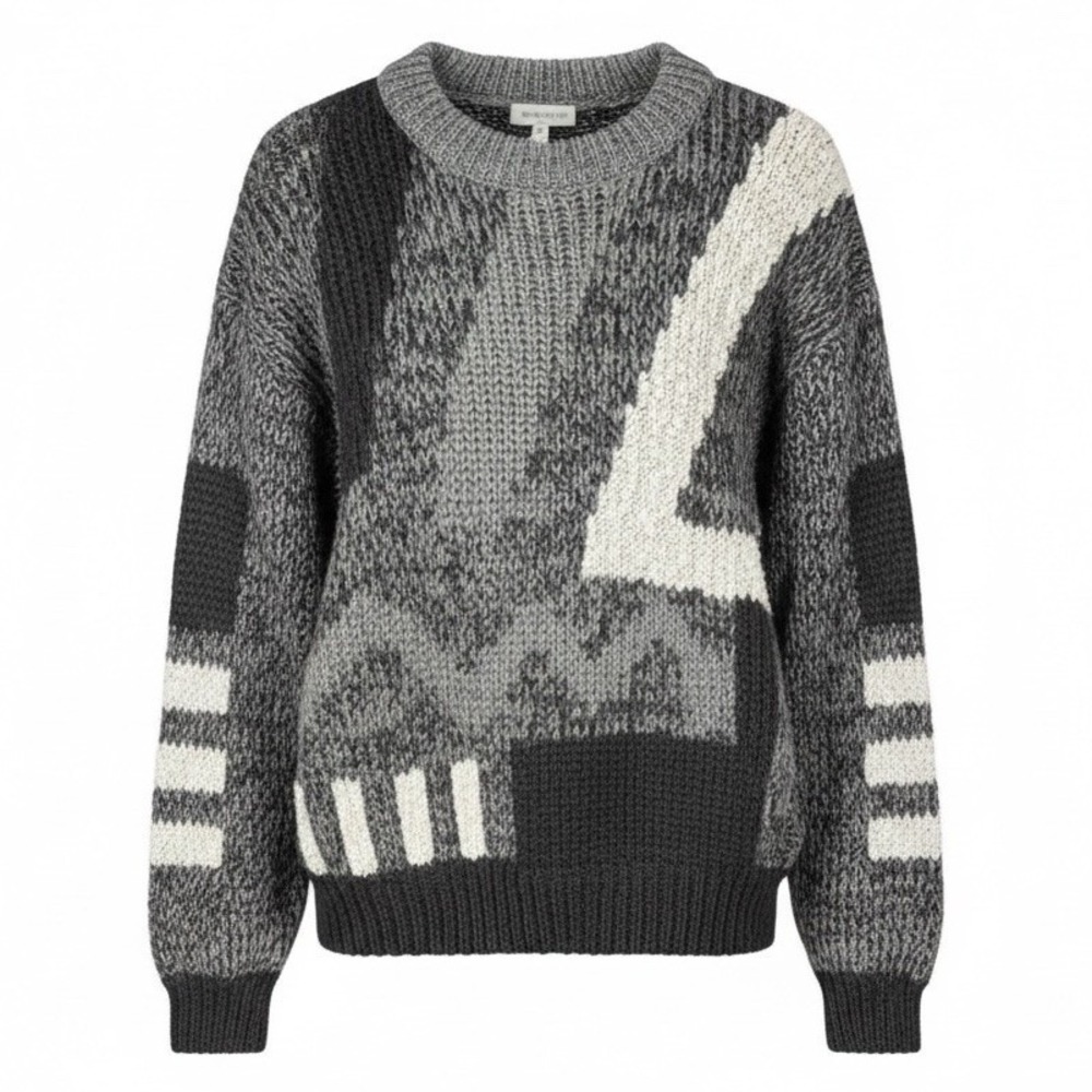 Vintage Mens Koman 90s Knit Grandpa Core Sweater Sz M Pullover Black Grey